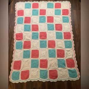 VTG Afghan‎ Crochet Handmade Granny Squares Grandma blanket quilt Cottage 50x66